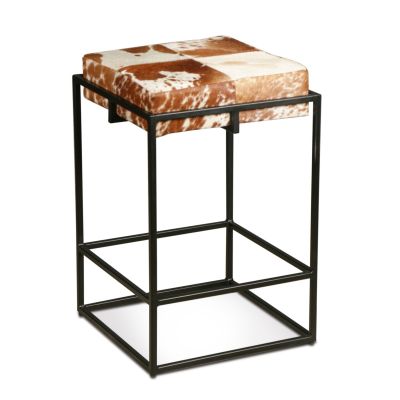 New York 17" Backless Counter Stool in Brown Cowhide Leather and Iron