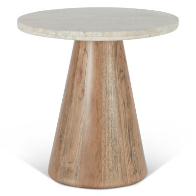 Vista 22" Side Table with White Travertine and Light Oak Base