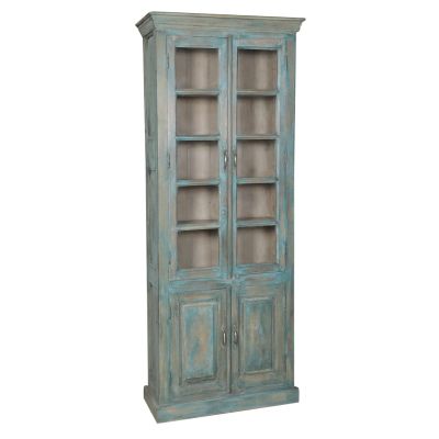 Tall Four Door Wooden Cabinet In Teal