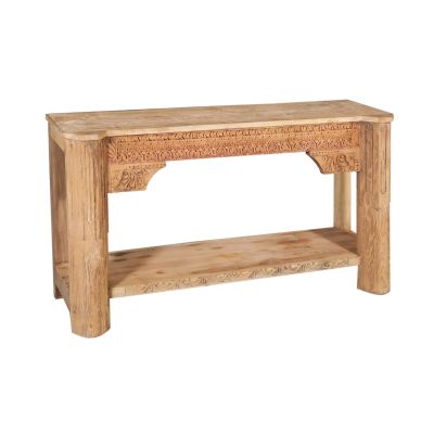 Wooden Console Table With Rounded Legs In A Light Tan Color