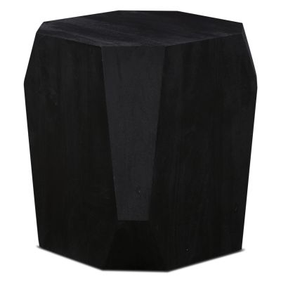 Basalt Geometric Wooden Side Table in Distressed Black