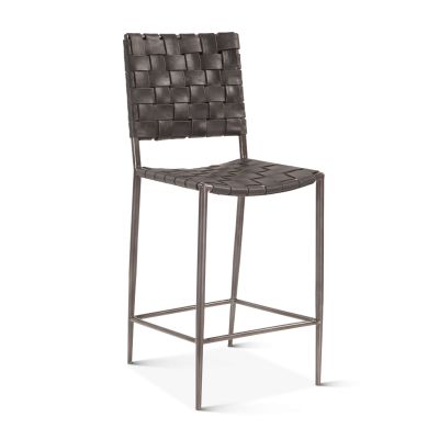 Copenhagen 17" Counter Chair in Black Buffalo Leather and Iron