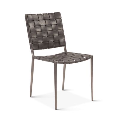 Copenhagen 18" Dining Chair in Black Buffalo Leather and Iron