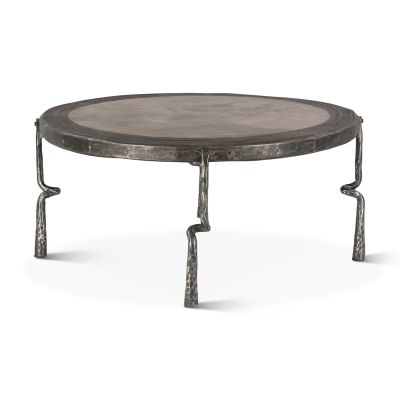 Eiffel 41" Coffee Table with Old Marble Top and Hammered Legs