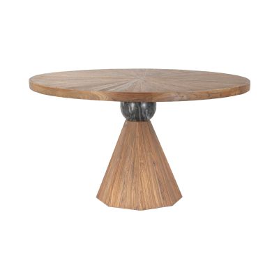 Eiffel 54" Round Dining in Antique Teakwood and Marble Round