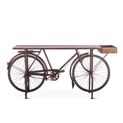 Industrial Teak 71" Bicycle Console Table in Walnut