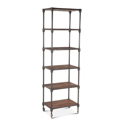 Industrial Teak 80" Wheeled Bookshelf in Natural Reclaimed Wood