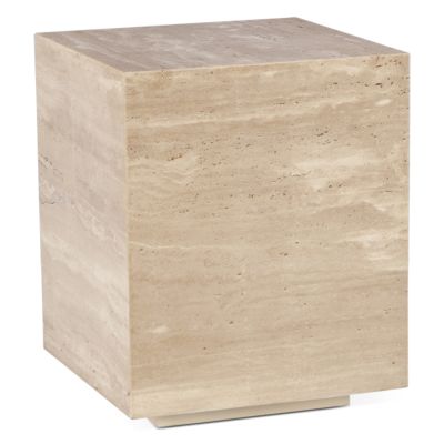 Nile 18" Drum Side Table in Travertine Stone