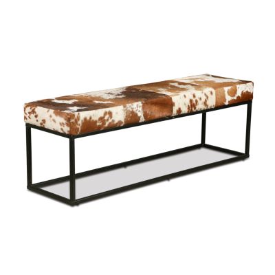 New York 54" Bench in Brown Cowhide Leather and Iron