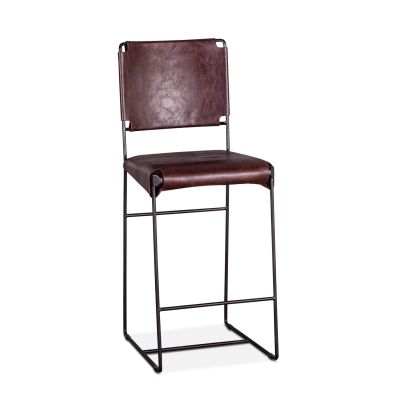 New York 17" Counter Chair in Chocolate Top Grain Leather and Iron