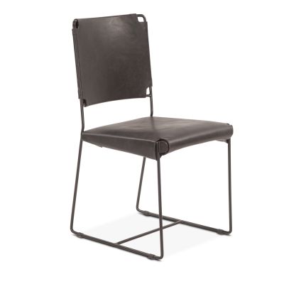 New York 18" Dining Chair in Black Buffalo Leather and Iron