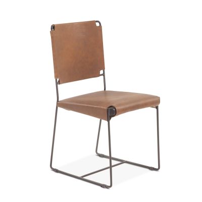 New York 18" Dining Chair in Brown Buffalo Leather and Iron