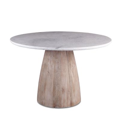 Palm Springs 48" Round Dining Table with White Marble and Whitewash Modern Base