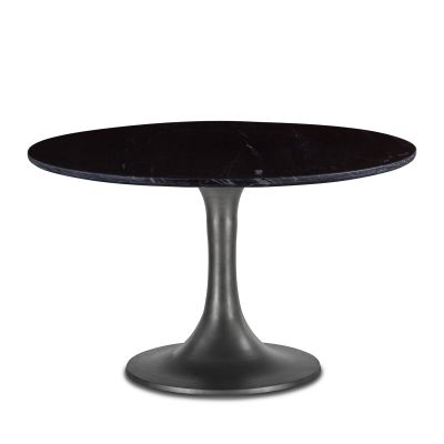 Palm Springs 48" Round Dining Table with Black Antique Marble and Silver Base