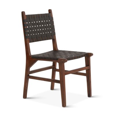 Palermo 18" Dining Chair with Black Leather in Matte Brown Acacia Wood