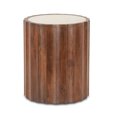 Palermo 18" Round Side Table with White Marble Top and Royal Brown Base