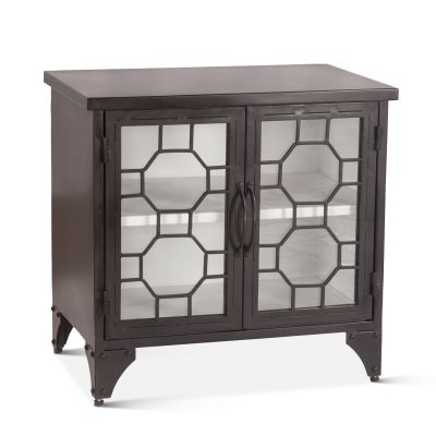 Pompeii 25" Glass Side Table Matte Black Iron