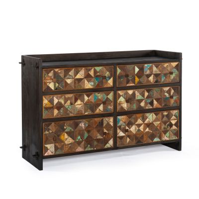 Rio 57" Six Drawer Dresser in Carved Multi Color Teakwood