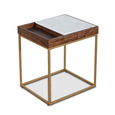 Serene 22" Side Table with White Marble and Brass Base