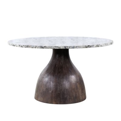 Solomon 54" Round Dining Table with Alaska White Marble and Blackwash Mango Base