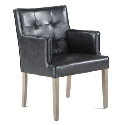 Madison 24" Dining Armchair in Black Leather with Light Legs