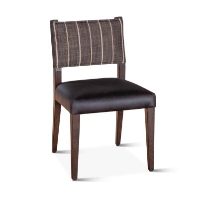 Maya 21" Dining Chair in Black Striped Linen and Black Leather with Dark Legs