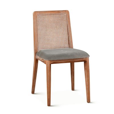 Simone 30" Cane Back Dining Chair Upholstered in Grey Velvet