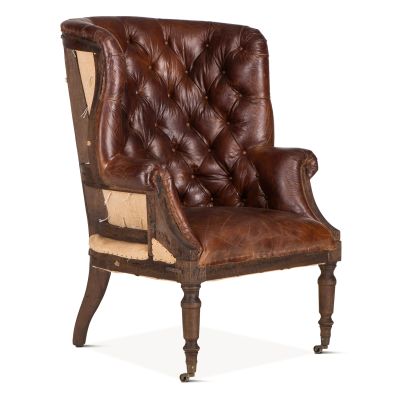 Welsh 31" Deconstructed Accent Chair in Vintage Cigar Leather