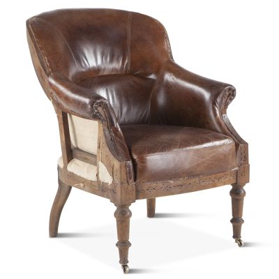 Shakespeare 28" Deconstructed Accent Chair in Vintage Cigar Leather