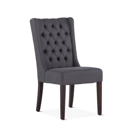 Lara 20" Upholstered Tufted Dining Chair in Gray Linen with Dark Brown Legs