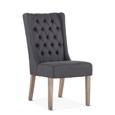 Lara 20" Upholstered Tufted Dining Chair in Gray Linen with Napoleon Legs