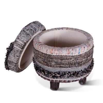 Marrakech 18" Accent Storage Stool in Moroccan Fluffy Black