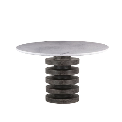 Palm Springs 48" Round Dining Table with White Marble and Blackwash Cylinder Base