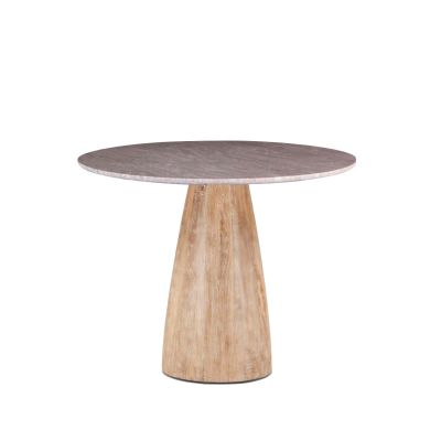 Palm Springs 48" Round Gathering Table with Brown Lajaria Marble  and Whitewash Modern Base