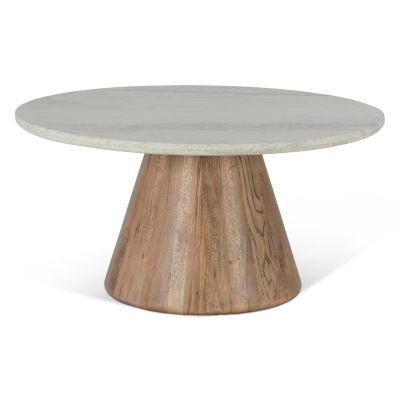 Vista 36" Coffee Table with White Travertine and Light Oak Base