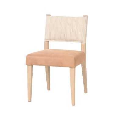 Maya 21" Dining Chair in Durango Stripe Linen and Antique Light Leather with Light Legs