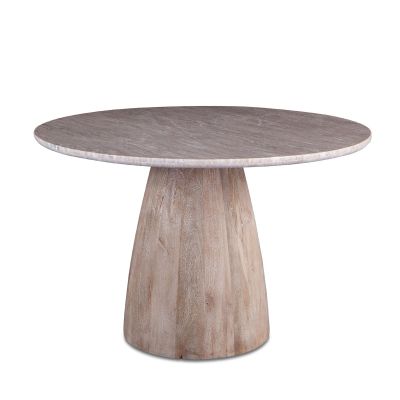 Palm Springs 48" Round Dining Table with Brown Lajaria Marble and Whitewash Modern Base