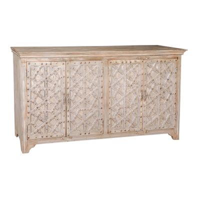 Wooden Sideboard With Intricate Door Paneling