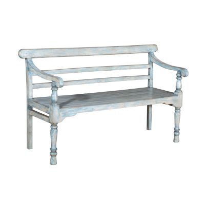 Wooden Bench In A Sky Blue Distressed Finish