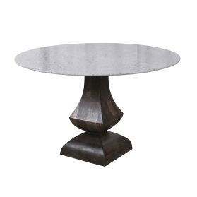 Jaipur 47" Round Dining Table in Classic Grey Marble with Provence Pedestal in Black Wash