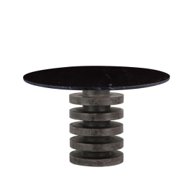Palm Springs 48" Round Dining Table in Black Marble Top with Black Wash Cylinder Base