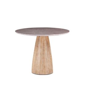 Palm Springs 48" Round Gathering with Brown Lajaria Marble Top and Whitewash Modern Base