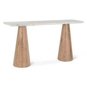 Vista 60" Console Table with White Travertine and Light Oak Base