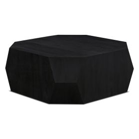 Basalt Geometric Wooden Coffee Table in Distressed Black