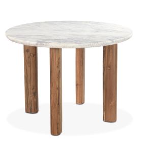 Barcelona 54" Round Dining Table with White Marble and Reclaimed Wood Legs