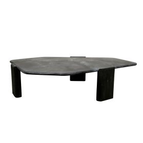 Breton 54" Hexagonal Coffee Table with Lava Marble Top with Dark Mango Base