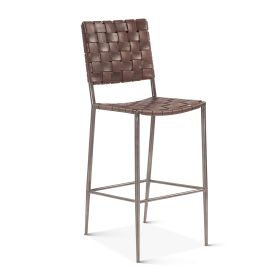 Copenhagen 17" Bar Chair in Brown Buffalo Leather and Iron