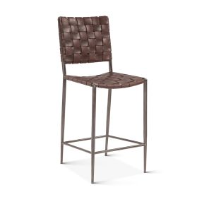 Copenhagen 17" Counter Chair in Brown Buffalo Leather and Iron