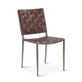 Copenhagen 18" Dining Chair in Brown Buffalo Leather and Iron