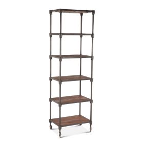 Industrial Teak 80" Wheeled Bookshelf in Natural Reclaimed Wood